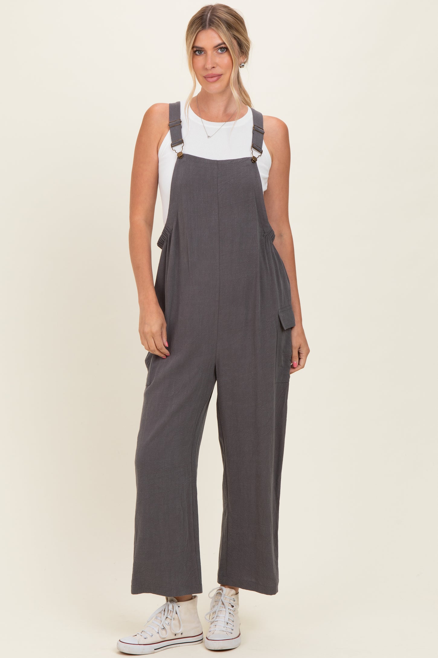 Charcoal Straight Leg Maternity Adjustable Overalls
