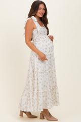Purple Floral Smocked Tiered Maternity Maxi Dress