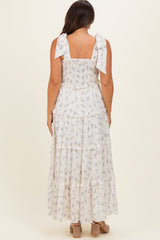 Purple Floral Smocked Tiered Maternity Maxi Dress