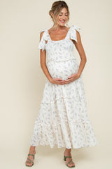 Purple Floral Smocked Tiered Maternity Maxi Dress