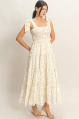 Yellow Floral Smocked Tiered Maxi Dress