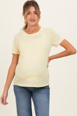 Yellow Striped Maternity Short Sleeve Top