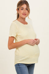 Yellow Striped Maternity Short Sleeve Top