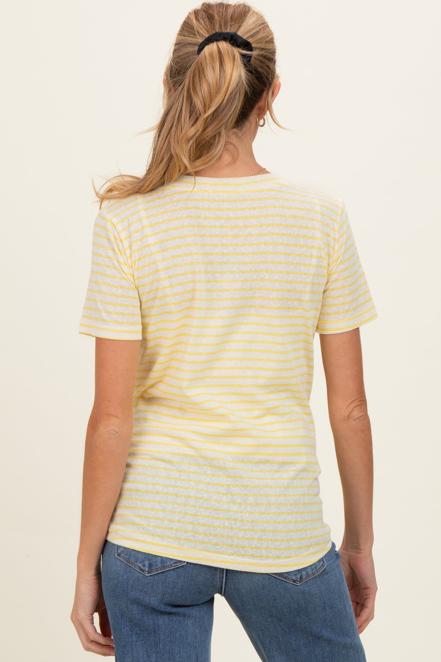Yellow Striped Maternity Short Sleeve Top