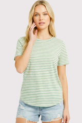 Green Striped Maternity Short Sleeve Top