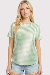 Green Striped Short Sleeve Top