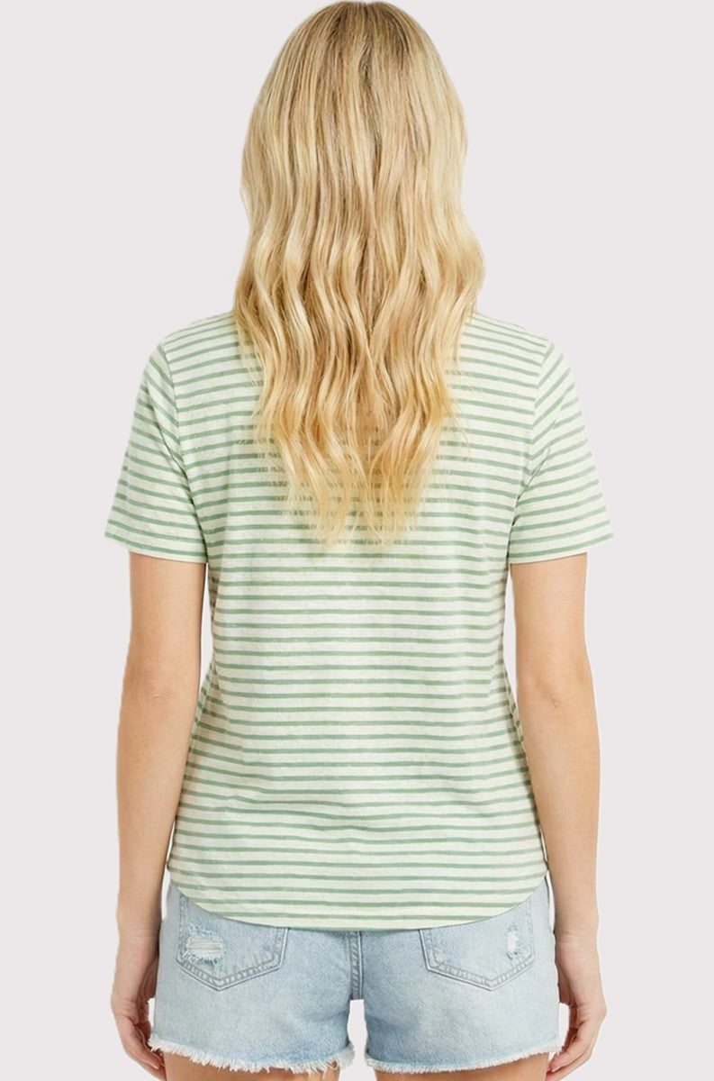 Green Striped Short Sleeve Top