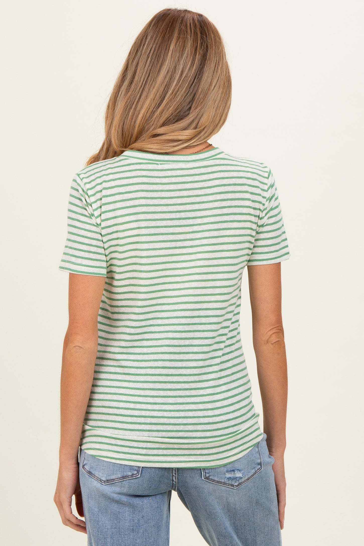 Green Striped Maternity Short Sleeve Top