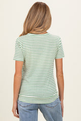 Green Striped Maternity Short Sleeve Top