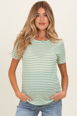 Green Striped Maternity Short Sleeve Top