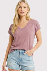 Mauve Slub Knit V-Neck Top