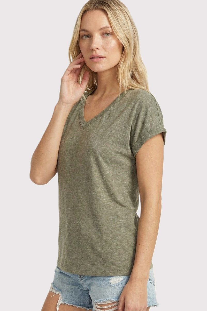 Olive Slub Knit V-Neck Top
