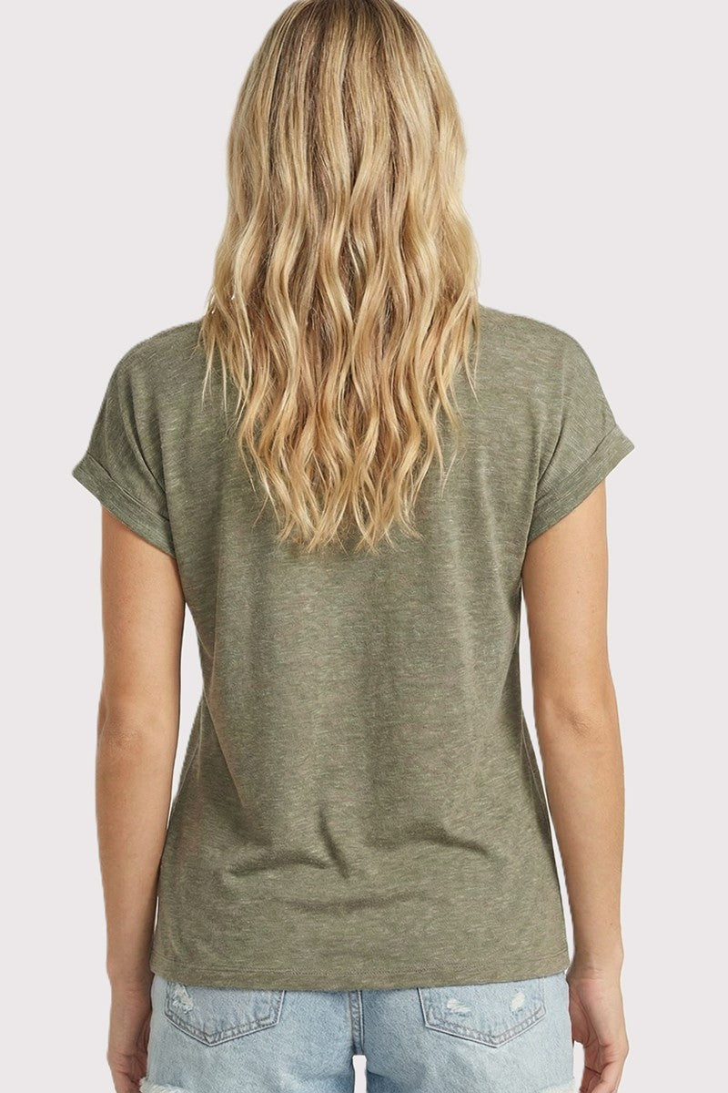 Olive Slub Knit V-Neck Top