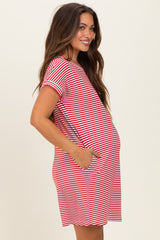 Red Striped Basic Maternity Dress