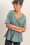 Teal Washed V-Neck Oversized Tee