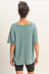 Teal Washed V-Neck Oversized Tee