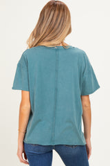 Teal Washed V-Neck Oversized Maternity Tee