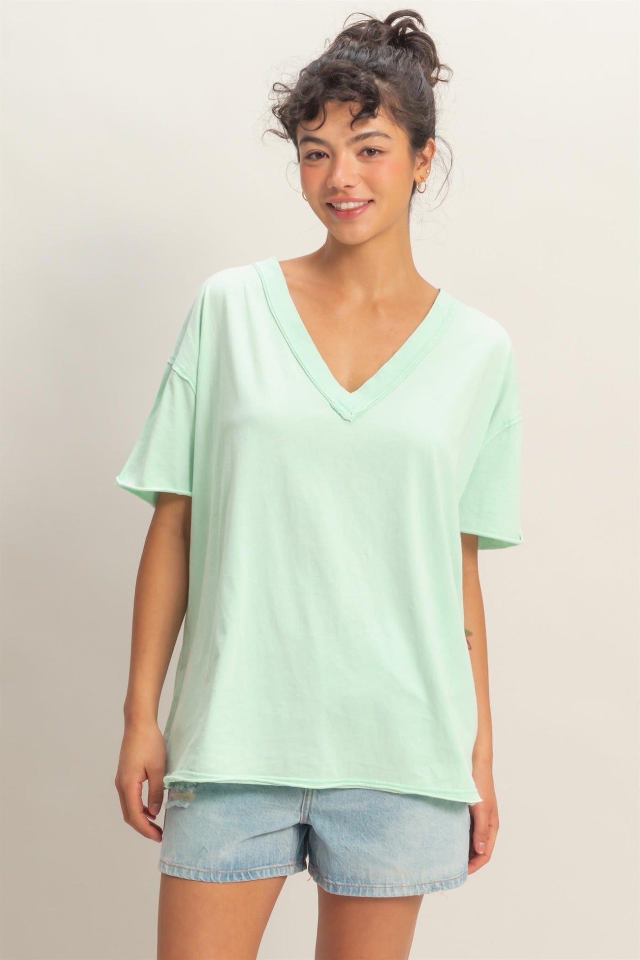 Mint Washed V-Neck Oversized Maternity Tee
