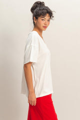 White Washed V-Neck Oversized Tee