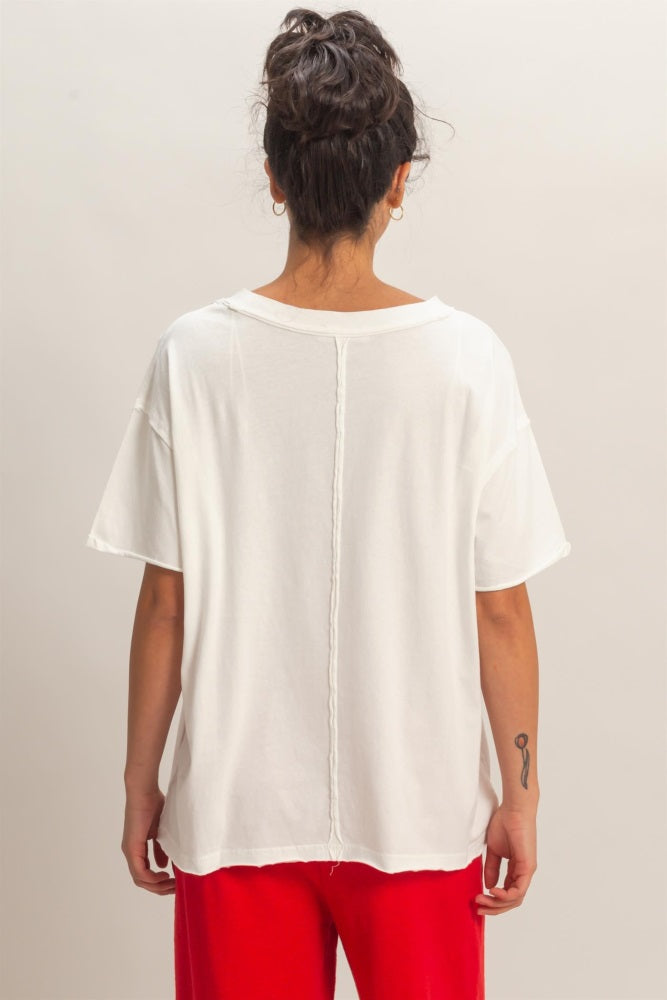 White Washed V-Neck Oversized Tee