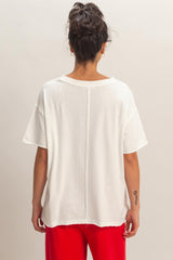 White Washed V-Neck Oversized Tee