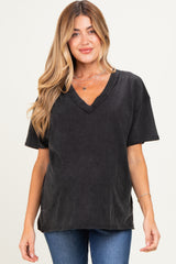 Black Washed V-Neck Oversized Maternity Tee