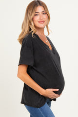 Black Washed V-Neck Oversized Maternity Tee