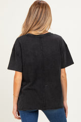 Black Washed V-Neck Oversized Maternity Tee