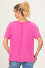 Fuchsia Washed V-Neck Oversized Maternity Tee