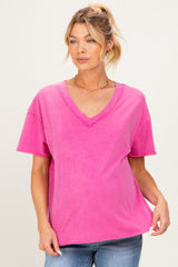 Fuchsia Washed V-Neck Oversized Maternity Tee