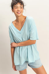 Light Blue Washed V-Neck Oversized Maternity Tee