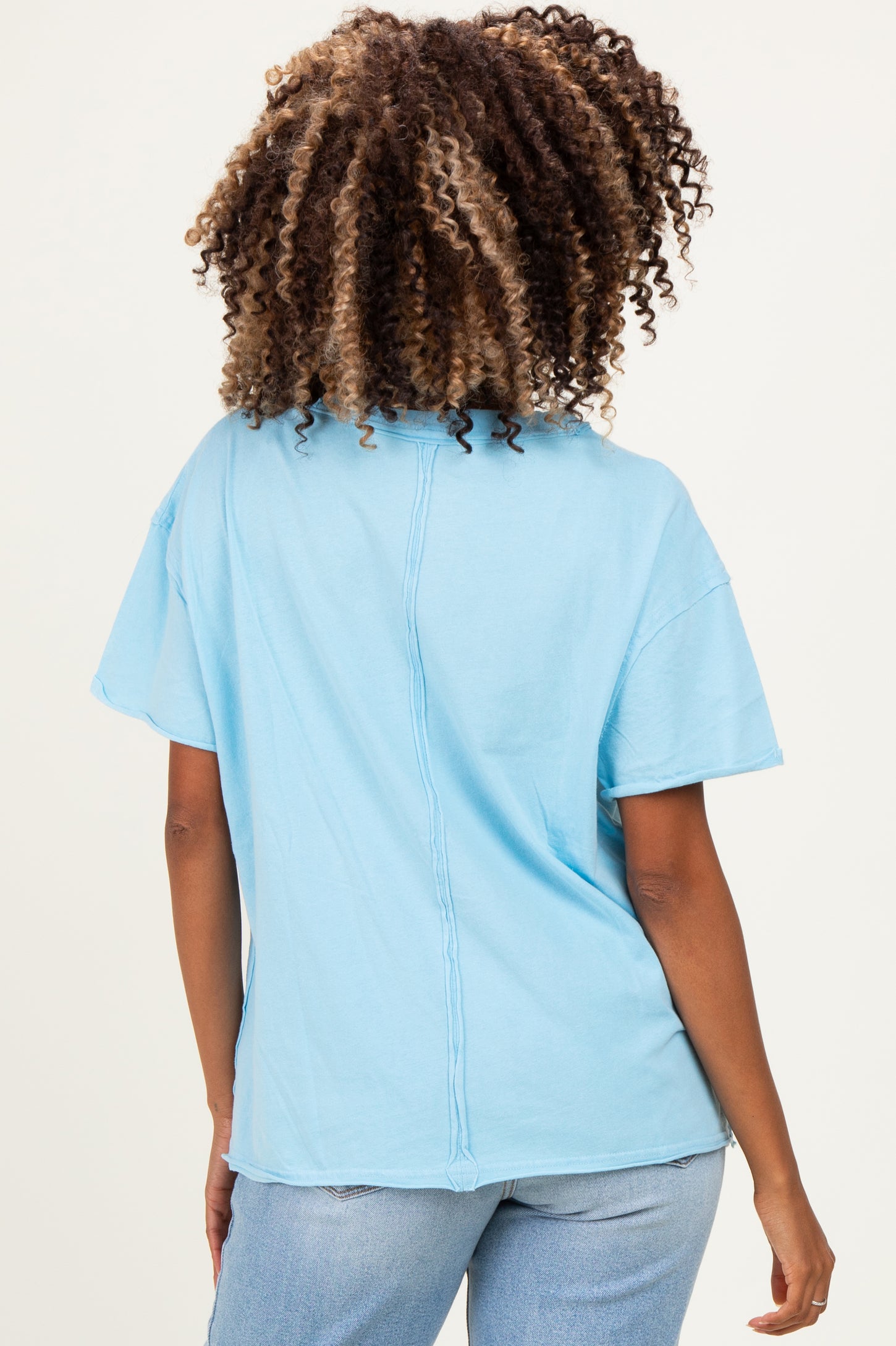 Light Blue Washed V-Neck Oversized Maternity Tee