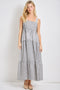 Black Gingham Lace Trim Shoulder Tie Maxi Dress