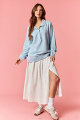 Light Blue Snap Collar Oversized Sweatshirt
