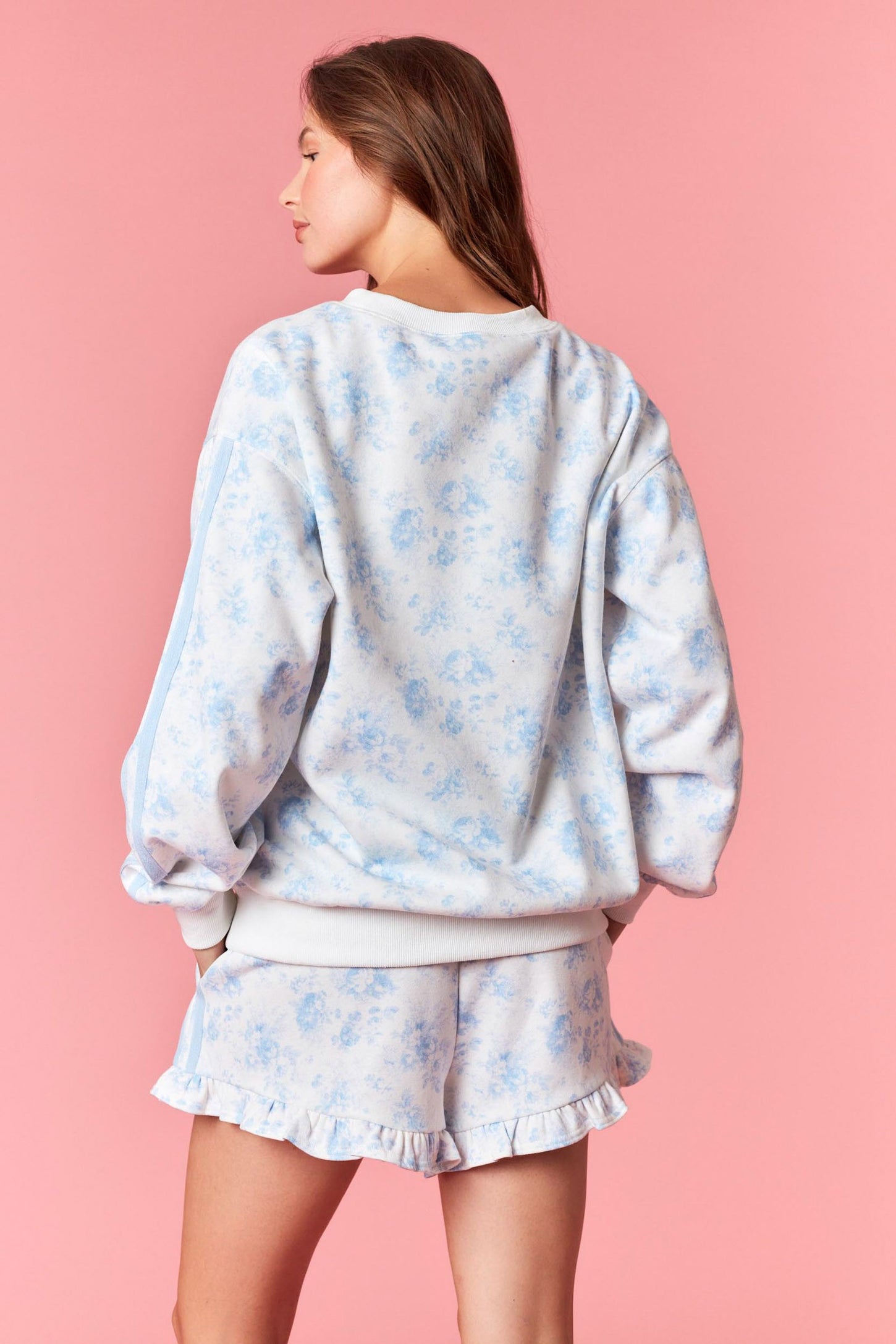 Light Blue Floral French Terry Sweatshirt