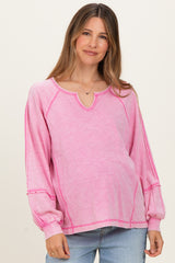 Bubble Pink Mineral Wash Exposed Seam Maternity Top