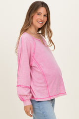 Bubble Pink Mineral Wash Exposed Seam Maternity Top