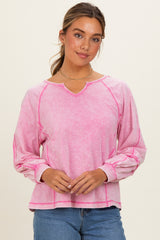 Bubble Pink Mineral Wash Exposed Seam Top