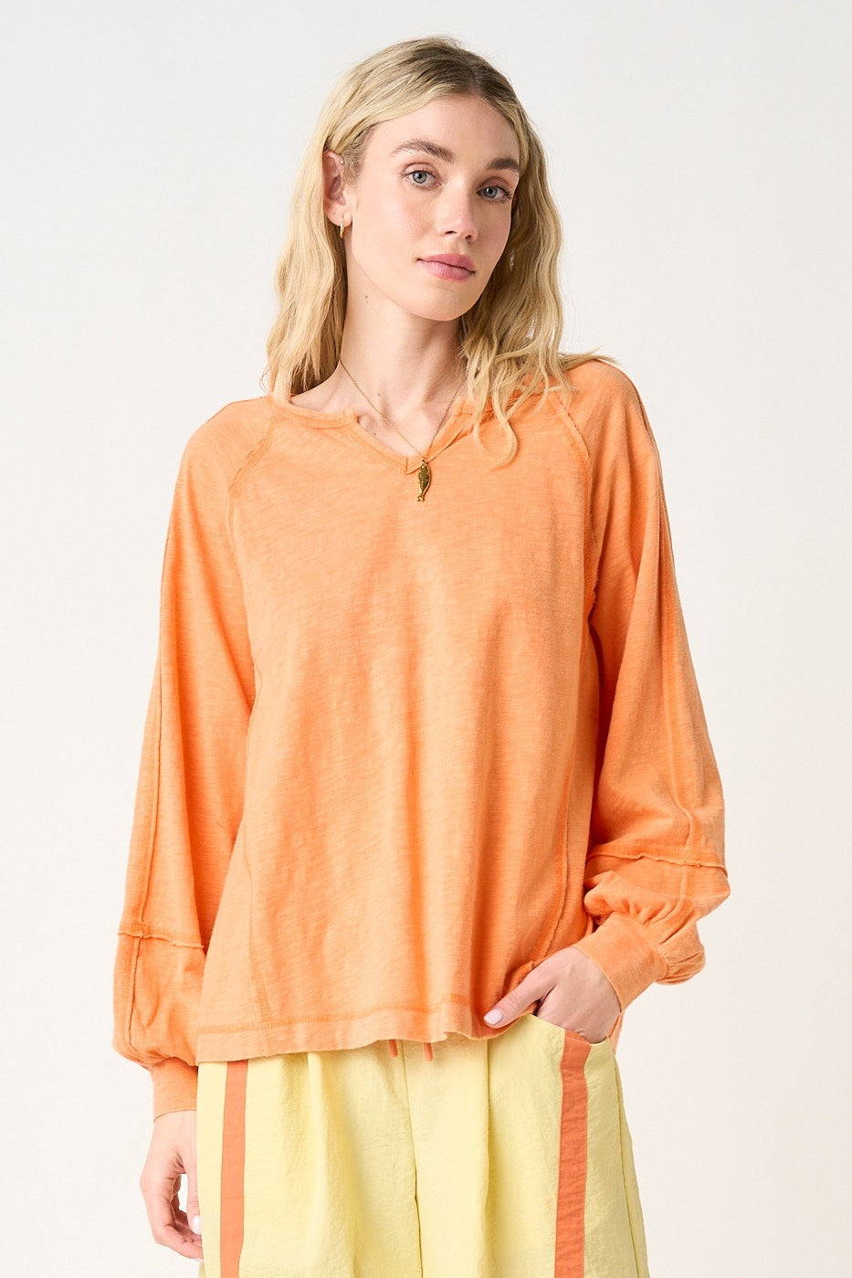 Citrus Orange Mineral Wash Exposed Seam Top