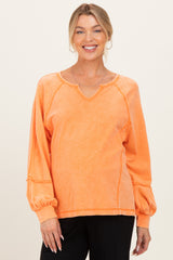 Citrus Orange Mineral Wash Exposed Seam Maternity Top