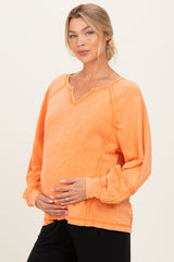 Citrus Orange Mineral Wash Exposed Seam Maternity Top