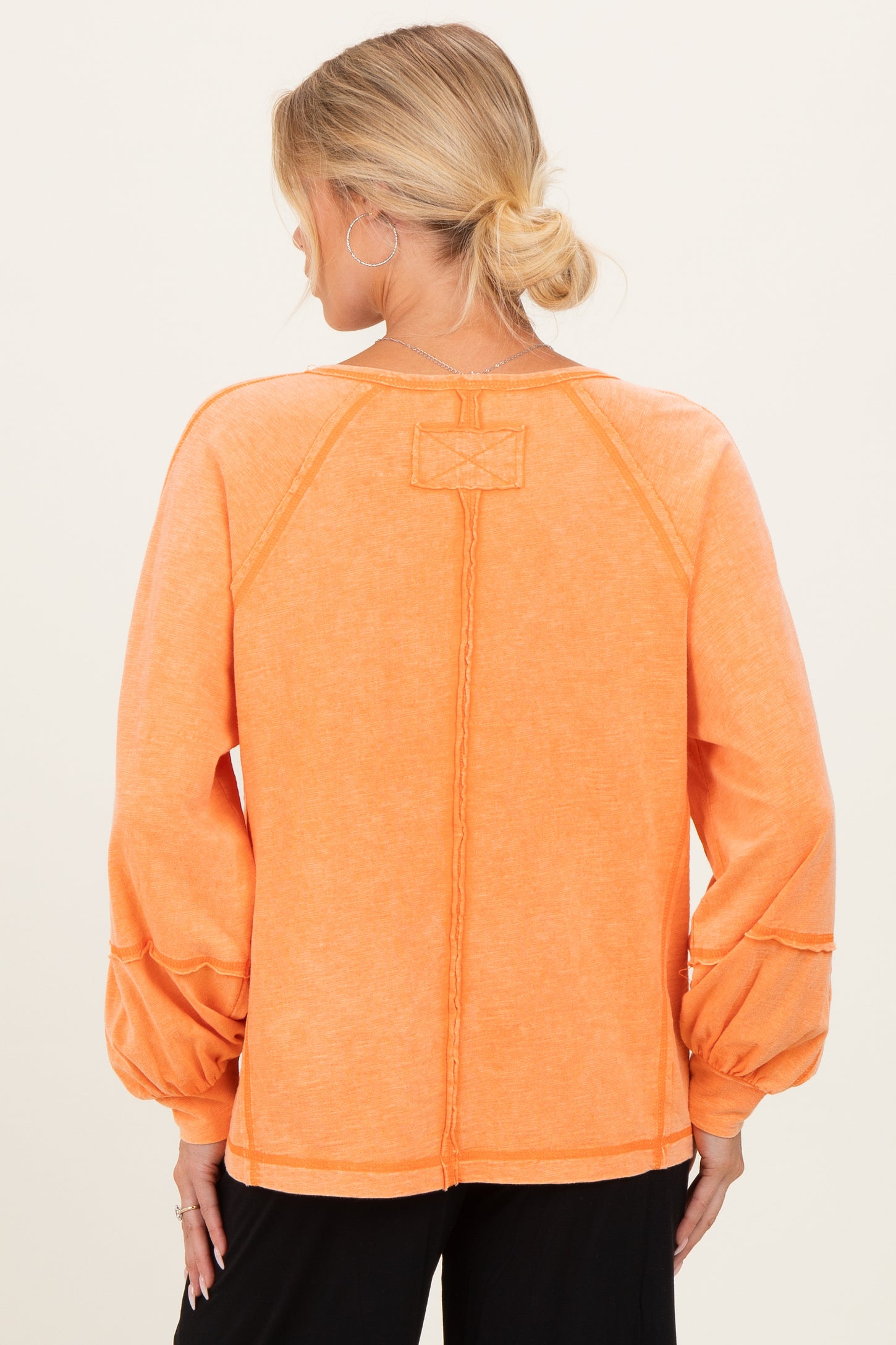 Citrus Orange Mineral Wash Exposed Seam Maternity Top