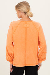 Citrus Orange Mineral Wash Exposed Seam Maternity Top