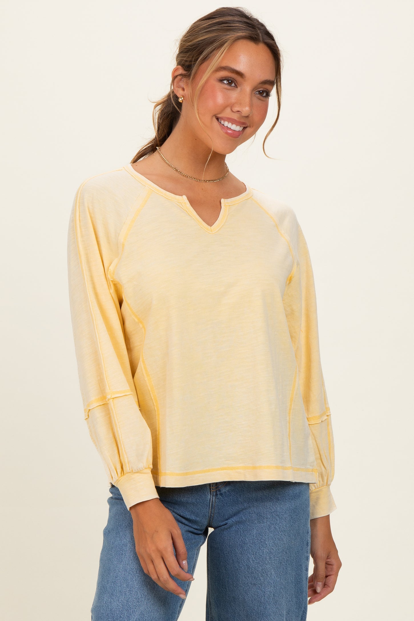 Cream Yellow Mineral Wash Exposed Seam Top
