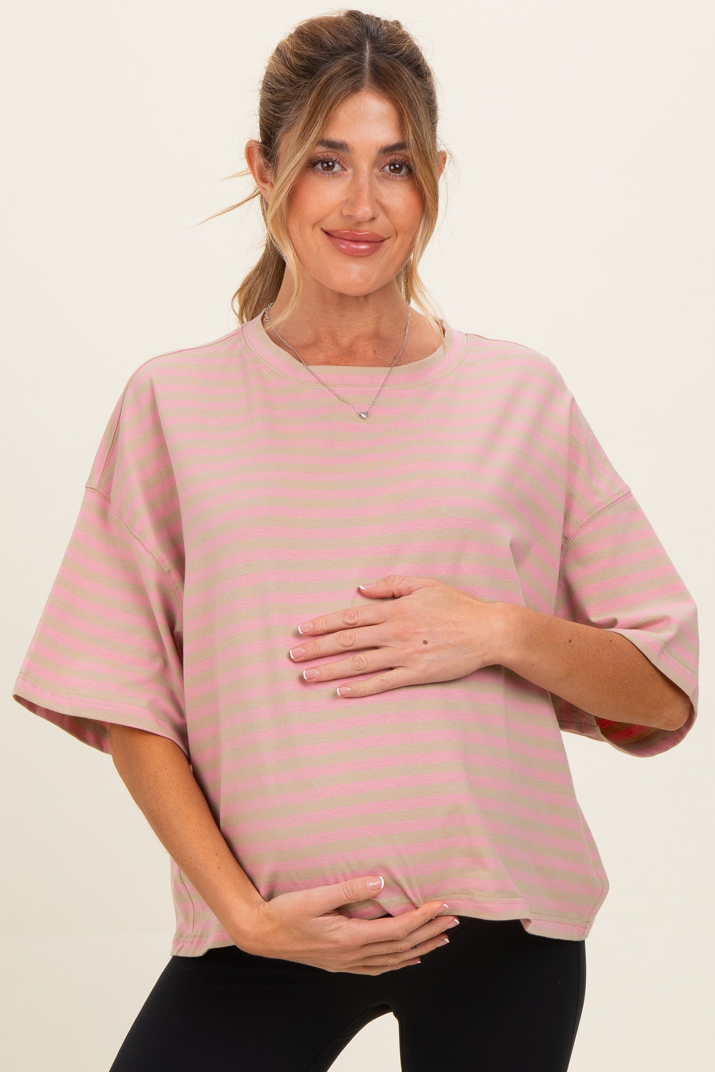 Oat Oversized Striped Maternity Boyfriend Tee