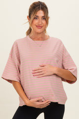 Oat Oversized Striped Maternity Boyfriend Tee