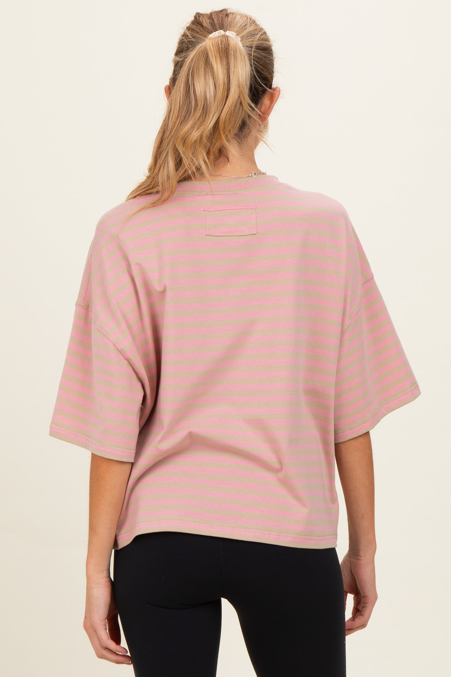 Oat Oversized Striped Maternity Boyfriend Tee