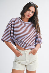 Violet Oversized Striped Maternity Boyfriend Tee