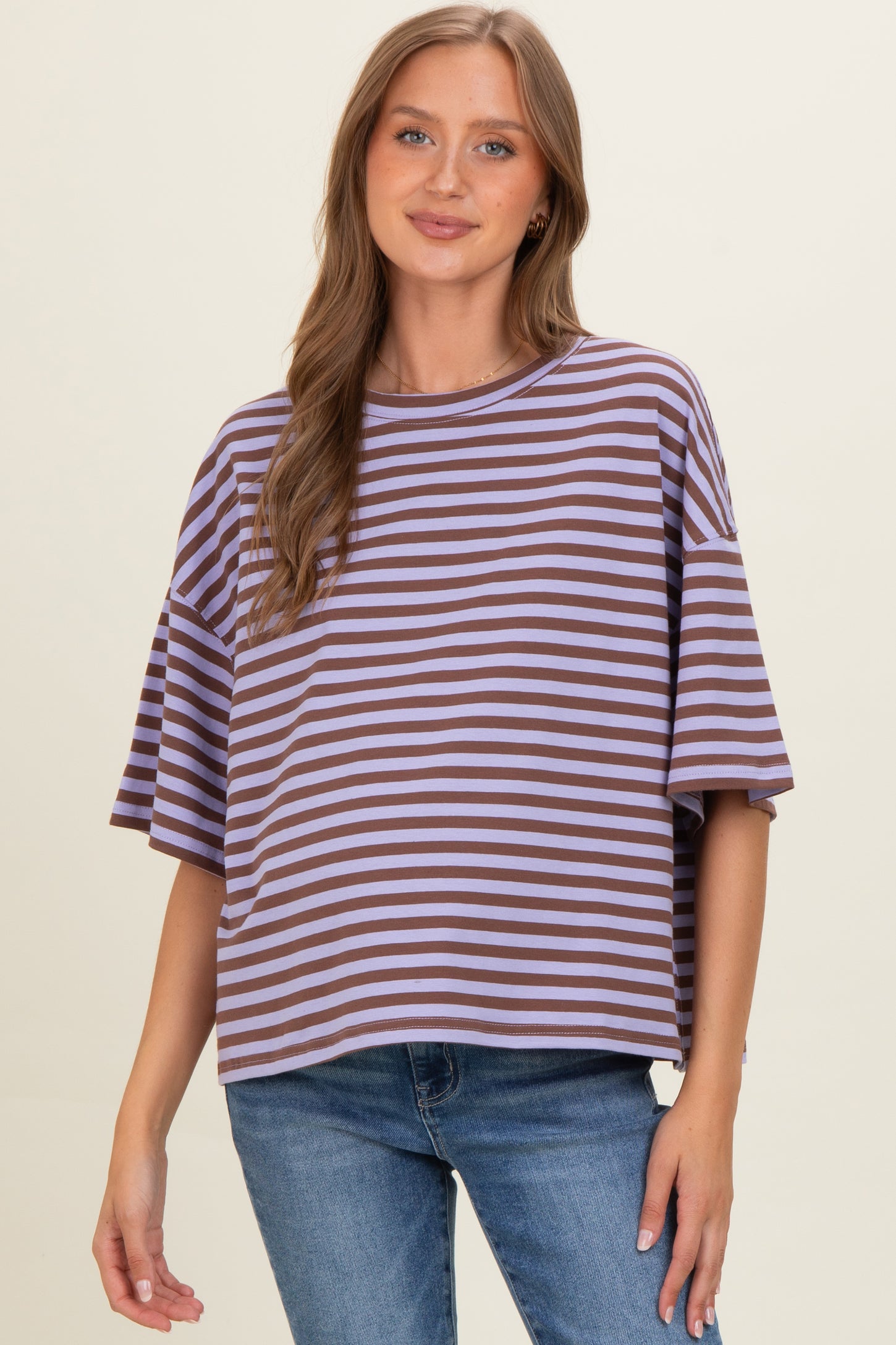 Violet Oversized Striped Maternity Boyfriend Tee