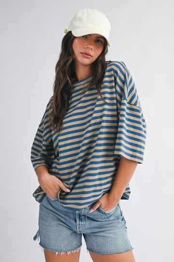Tan Oversized Striped Boyfriend Tee